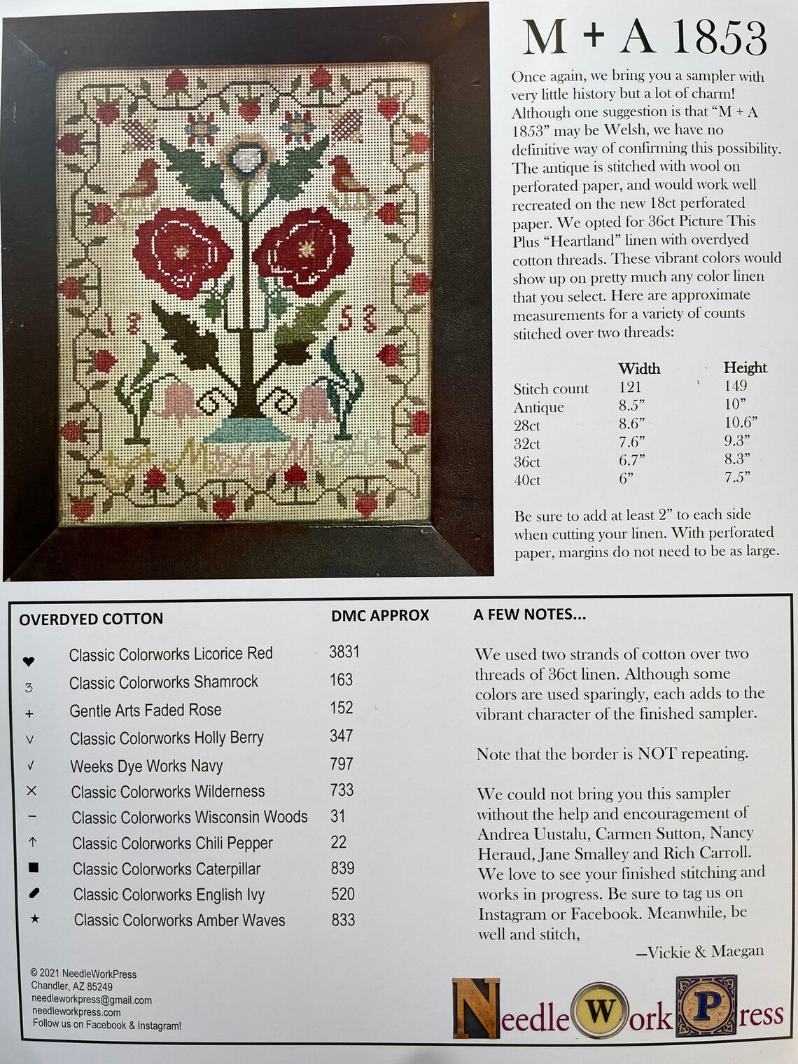 M A 1853 / Needlework Press / Cross Stitch Chart / Counted Etsy