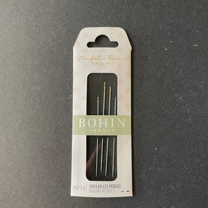 Bohin Beading Needles  / Size 10/12 / Two ea size / Cross stitch needles