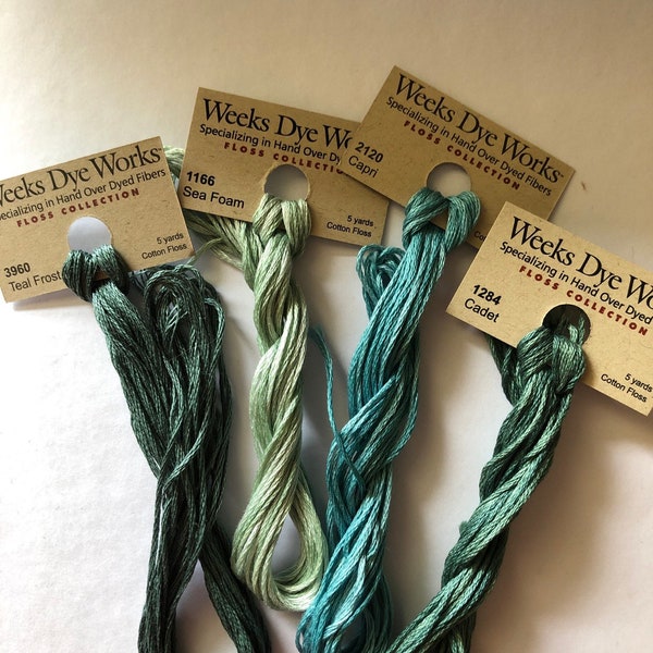 Weeks Dye Works / Aquas &  Teal Floss / cross stitch / embroidery / Needlework threads