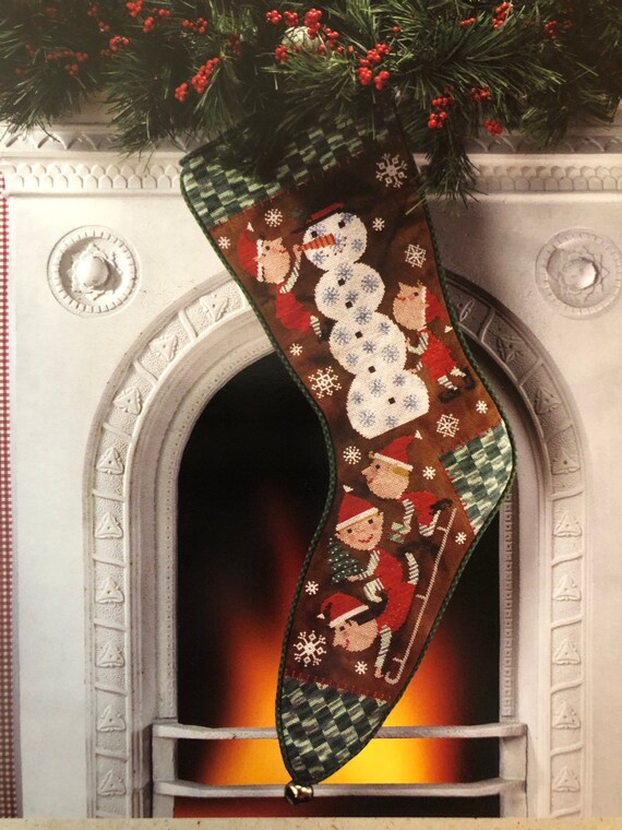 Birds of a Feather/ SNOW DAY Christmas STOCKING / Cross Stitch 
