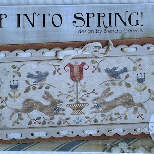 HOP into SPRING / With Thy Needle and Thread/ Brenda Gervais/ cross stitch chart / pattern only
