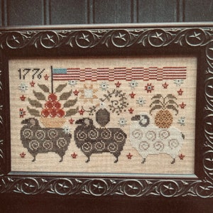 Plum Street Samplers / FLAG FLOCK (and sheep keep)  / cross stitch chart / pattern only