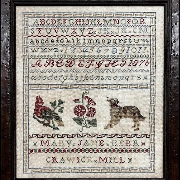 MARY JANE KERR 1876 / Sampler / The Scarlett House / cross stitch chart / counted cross stitch pattern / pattern only