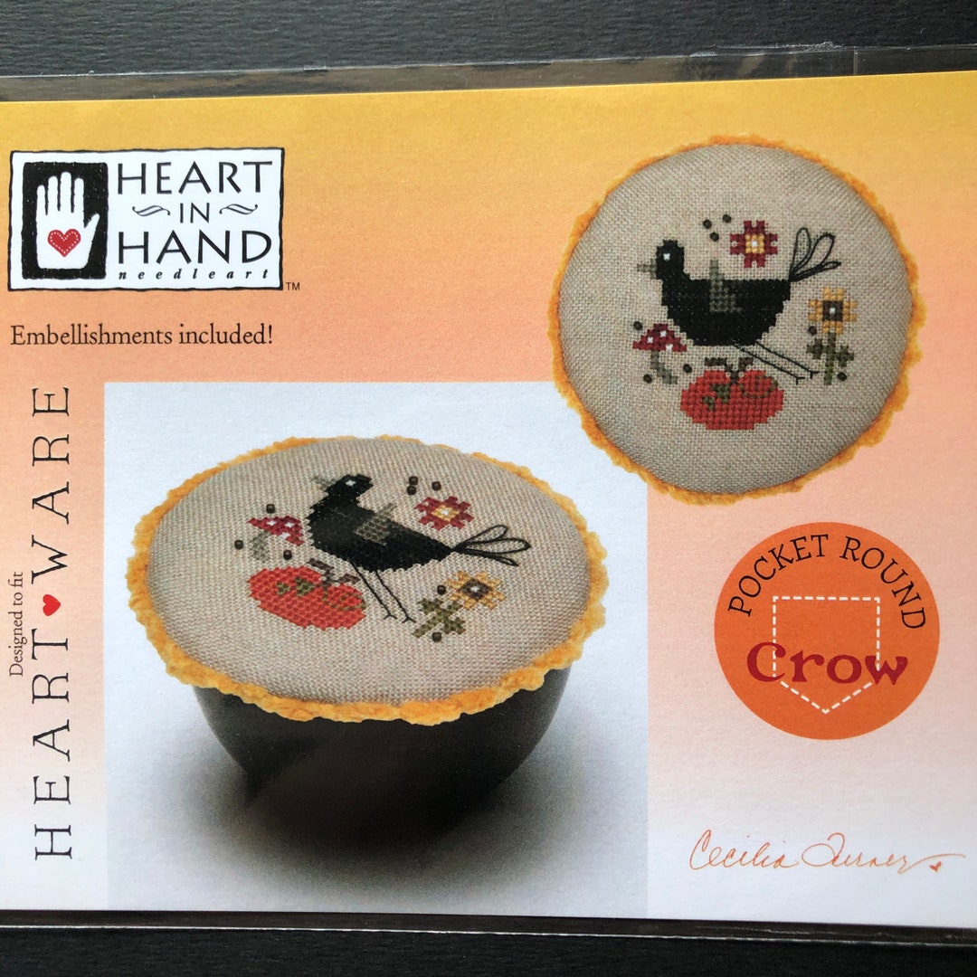 Pocket Round / CROW / Heart in Hand / Cross Stitch Chart Plus Beads - Etsy