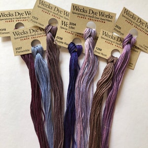 Weeks Dye Works / Purples / Mulberry / Cranberry Ice  and More Floss / cross stitch / embroidery / Needlework threads