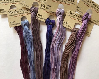 Weeks Dye Works / Purples / Mulberry / Cranberry Ice  and More Floss / cross stitch / embroidery / Needlework threads