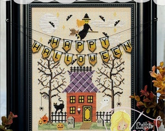 BANNIÈRE DES FÊTES : HALLOWEEN / Petite fille au point de croix / grille de point de croix / motif uniquement