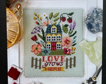 LOVE GROWS HERE / Tiny Modernist / cross stitch chart / counted cross stitch pattern / pattern only