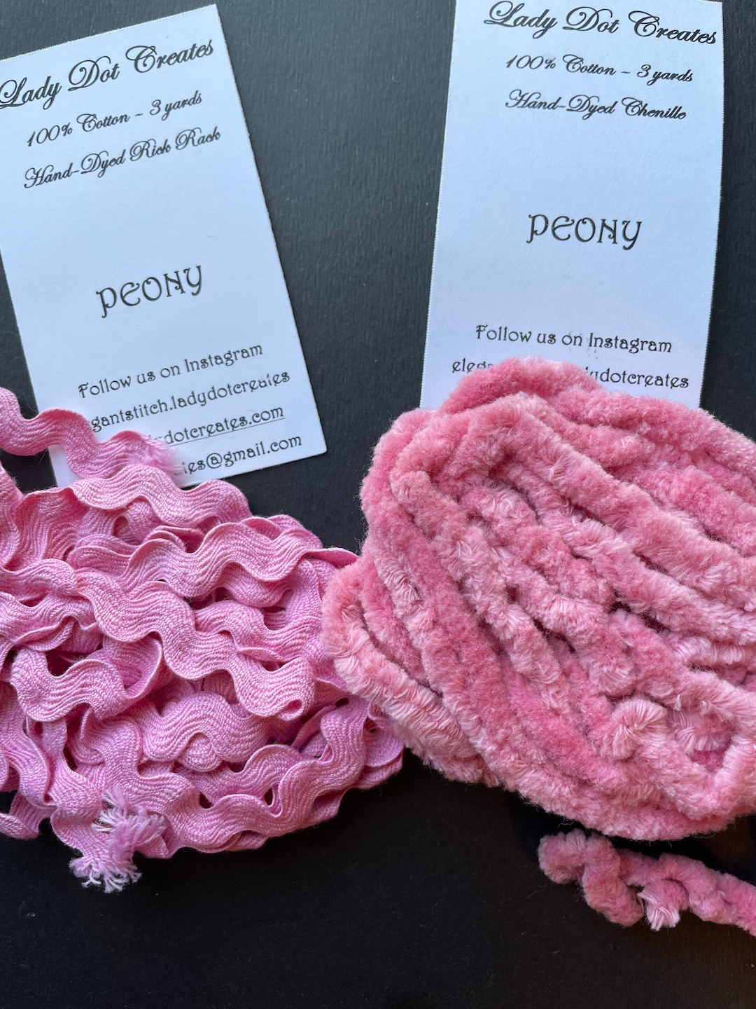 Lady Dot Creates/ Hand Dyed Chenille, Mini Pom Pom or Rick Rack Trim