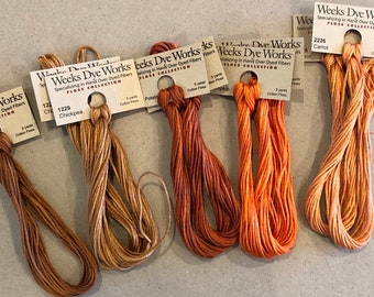 Weeks Dye Works /Rusts, Coppers, Oranges / Floss / cross stitch / embroidery / Needlework threads