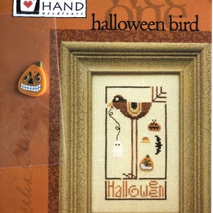 Heart in Hand / Wee One Halloween Bird / Cross stitch chart plus pumpkin button
