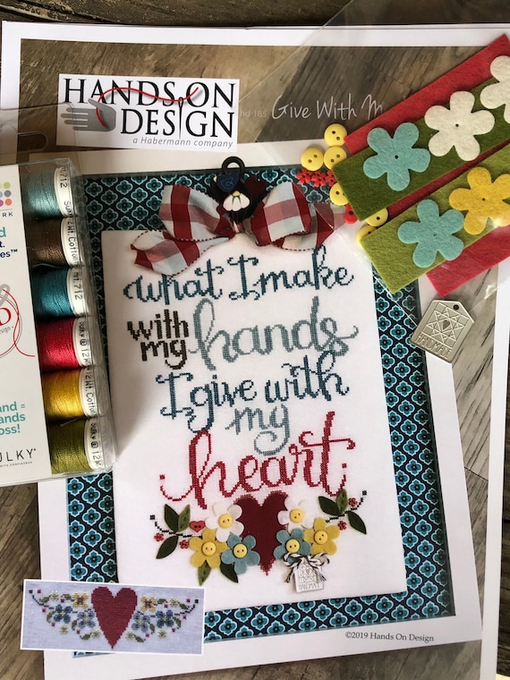 GIVE With MY Heart by Hands On Design / cross stitch chart with embellishments pack / Sulky Threads Pack Available