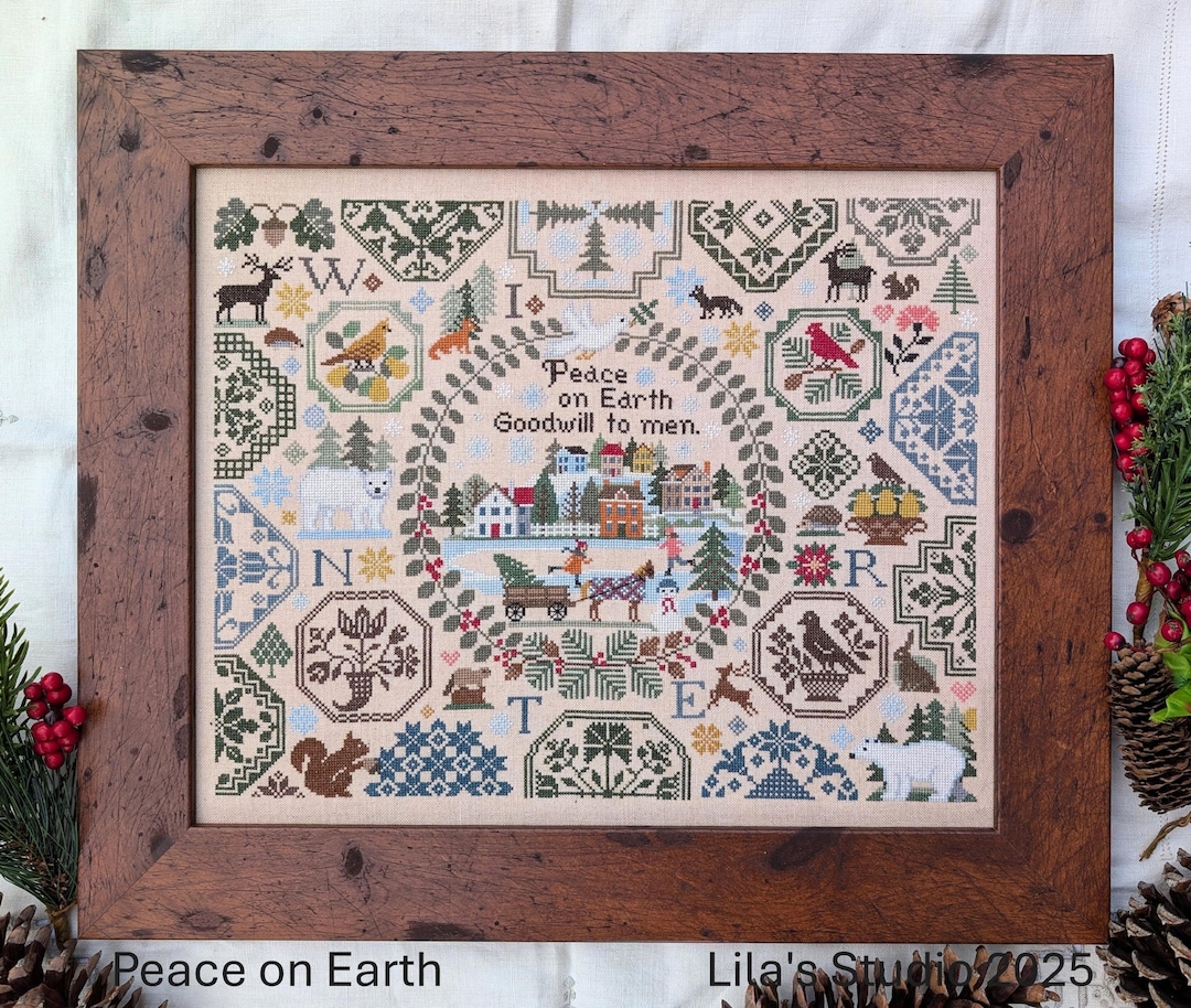PEACE on EARTH a WINTER Quaker by Lila's Studio / Cross Stitch