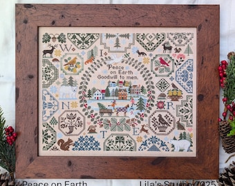 PEACE on EARTH a WINTER Quaker by Lila's Studio / cross stitch chart  / pattern only