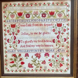 MARY WIGGLESWORTH 1812 / Hands Across the Sea Samplers / cross stitch chart / pattern only