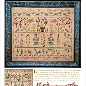 May include: Framed antique sampler titled "Ellen Franklin 1870." The cross-stitch design features floral and animal motifs, including birds, deer, and dogs, along with upper and lower case alphabets and numerals. The sampler is in a dark, ornate frame.
