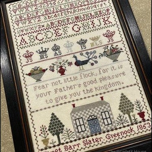 JANET BARR SLATER 1853 / The Scarlett House / Sampler Reproduction / cross stitch chart / pattern only