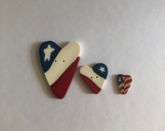 JABCO Heart shaped and square Flag buttons /Patriotic Embellishments