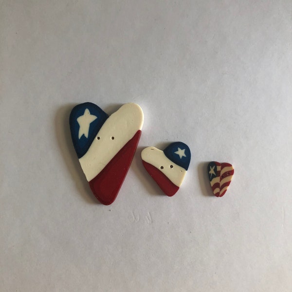 JABCO Heart shaped and square Flag buttons /Patriotic Embellishments