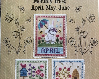 Waxing Moon Designs / Monthly TRIOS / cross stitch chart / April, May, June / pattern only
