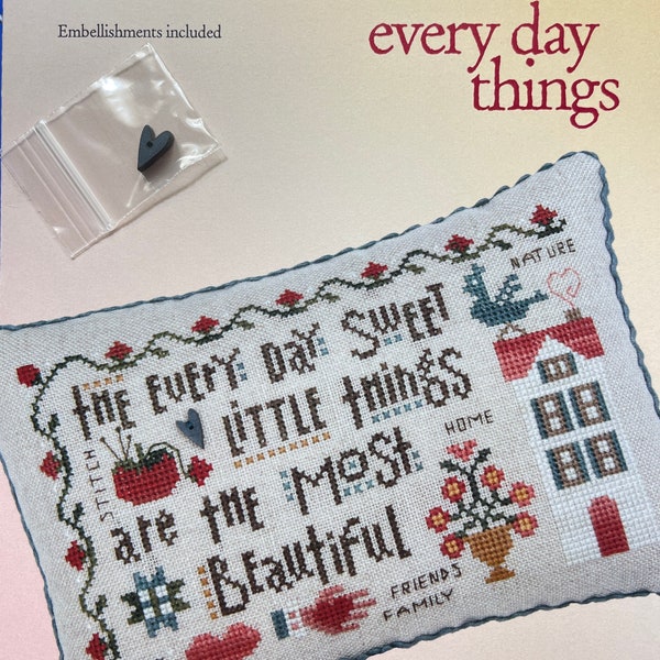 EVERY DAY THINGS / Heart in Hand /  Cross Stitch Pattern plus button