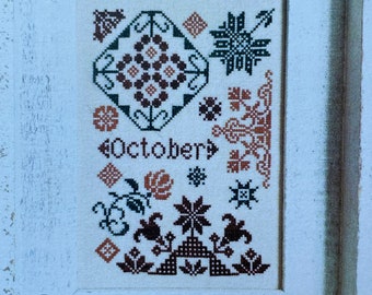 OCTOBER QUAKER / Monthly Series From the Heart Needleart by Wendy / Cross Stitch Chart and/OR Thread set