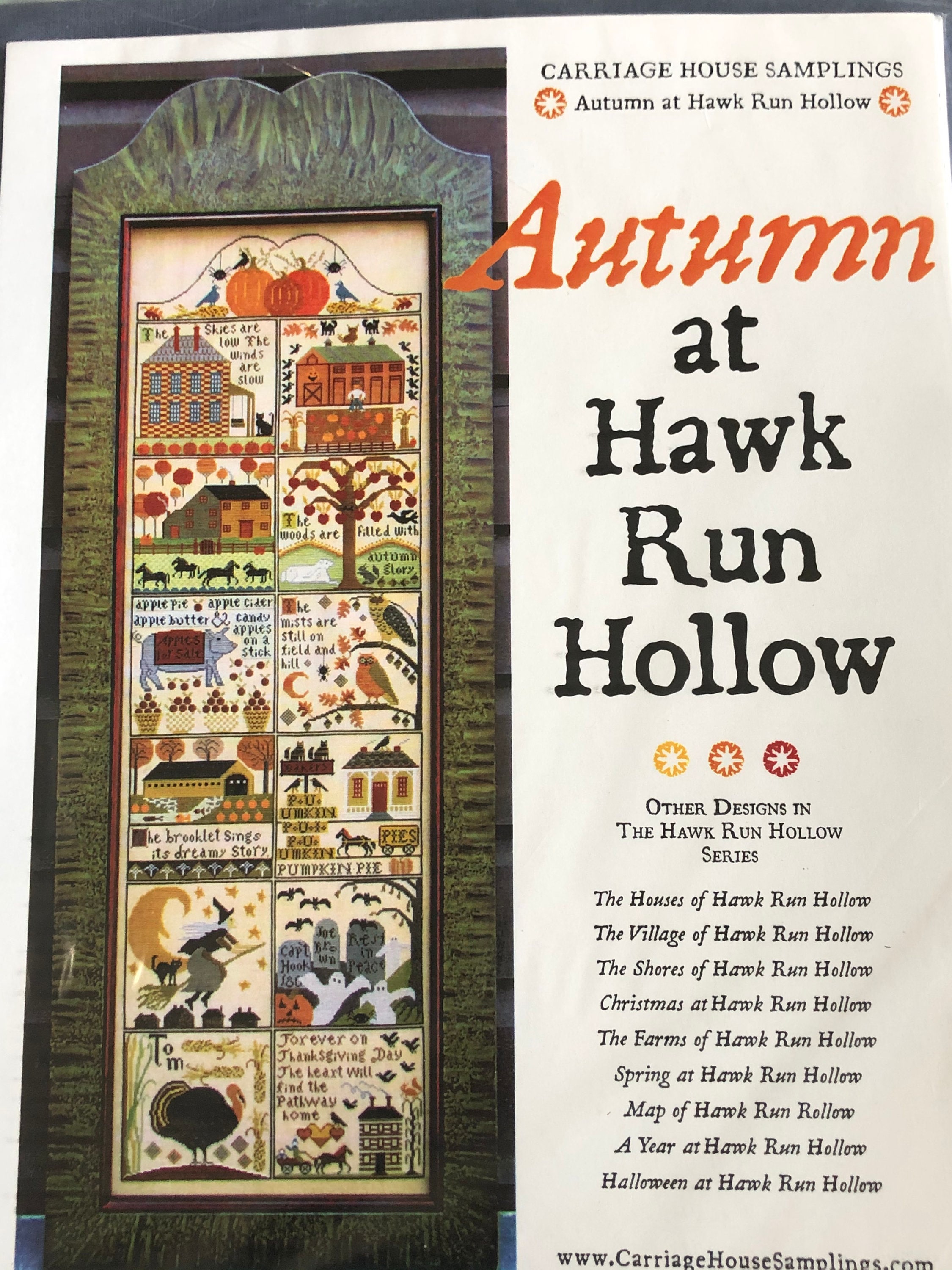 AUTUMN at Hawk Run Hollow / Carriage House Samplings/ cross stitch pattern / pattern and linen options