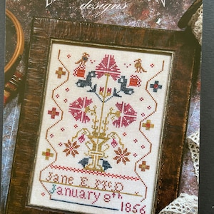 JANE McD 1856 / Little Robin Designs / tableau de point de croix / Sampler / motif uniquement