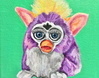 90s Collection: Furby Original Acrylic Painting - 6x6” Canvas - Retro Vintage 90s Kids Toy