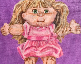 90s Collection: Cabbage Patch Kids Original Acrylic Painting - 6x6” Canvas - Retro Vintage 90s Kids doll Toy