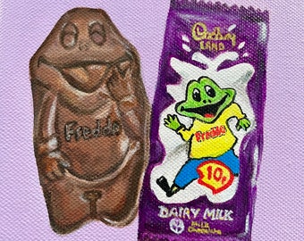 90s Collection: Freddo Original Acrylic Painting - 6x6” Canvas - Retro Vintage 90s Kids Chocolate Sweets