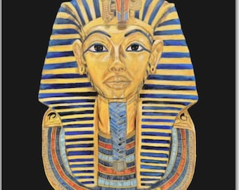 Tutankhamen Death Mask Original Art Print - Ancient Egypt Egyptian Tutankhamun Portrait