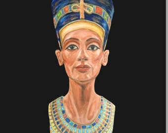 Nefertiti Death Mask Original Art Print - Ancient Egypt Egyptian Tutankhamun Portrait