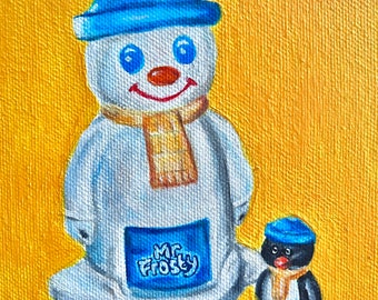 90s Collection: Mr Frosty Original Acrylic Painting - 6x6” Canvas - Retro Vintage 90s Kids