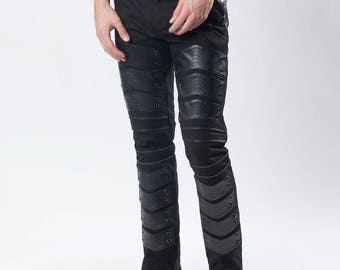 MEN'S VENOM PANTS - Black Jeans Twill Snake Cruelty Free Leather Rivethead Mad Max Punk Industrial Goth Festival Military Zipper Wasteland