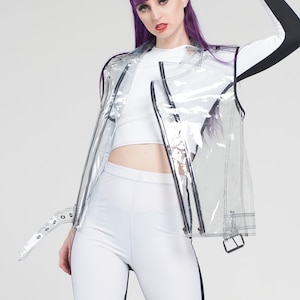 SALE PLASMA VEST - Unisex Men&#39;s Moto Clear Plastic pvc Futuristic Streetwear Hip Hop Synthwave Alt Cybergoth Cyber Cyberpunk Punk Minimalist
