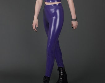 INTRIGUE LEGGINGS - Shiny Purple PVC Vaporwave Vinyl Futuristic Cyberpunk Cyber Vampire Pastel Goth Wet Look Pants Kawaii Alt Fashion Candy