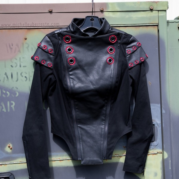 OOAK COLLATERAL DAMAGE Jacket - Black Vegan Leather Industrial Goth Darkwear Futuristic Armor Ninja Punk Motorcycle Post Apocalyptic Warcore