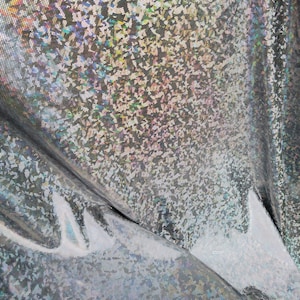 Metallic Silver Shattered Glass Hologram Foil Spandex Sparkle Fabric Material DIY Cyber Festival Futuristic Stretch Dancewear Costume Shiny