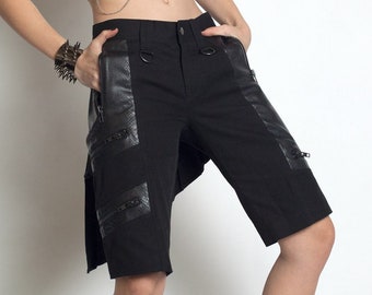 VENOM BONDAGE SHORTS - Men's Black Bum Flap Snake Vegan Leather Burning Man Industrial Goth Festival Punk Rocker Streetwear Techwear Unisex