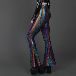 SPECTRUM BELLS - Rainbow Sparkly Flares Bottoms Leggings Glitter Shiny Disco Mermaid Halloween Rave Music Festival Pants Psychedelic Hippie
