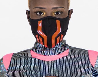 SALE DEFENDER MASK - Pink Orange Black Fabric Cloth Face Synth Cyberpunk Festival Futuristic Burning Man Dust Cyber Goth Streetwear Ninja