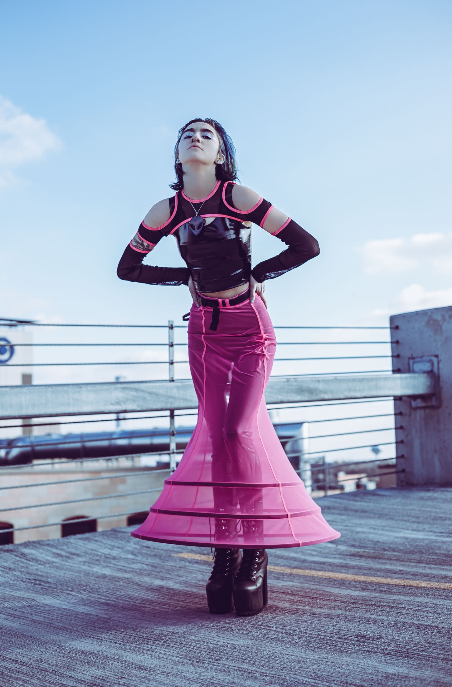 HIGH FREQUENCY SHRUG - Hot Pink Mesh Cyber Cyberpunk Festival