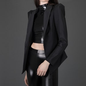 CARBON-14 BLAZER Black Rubber Jacket Textured Dark Academia Goth Geometric Women's Futuristic Strong Shoulder Cyber Corporate Noir Vampire image 9