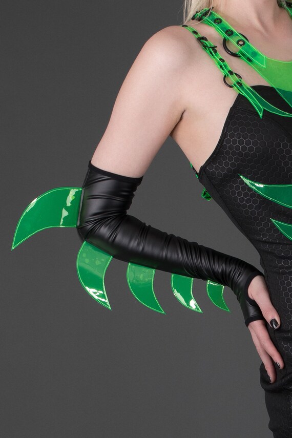 ELECTRIC PREDATOR GLOVES Black Uv Neon Green Opera Arm Warmer Vinyl  Futuristic Cyber Cyberpunk Cybergoth Goth Festival Leather Pvc Monster -  Etsy