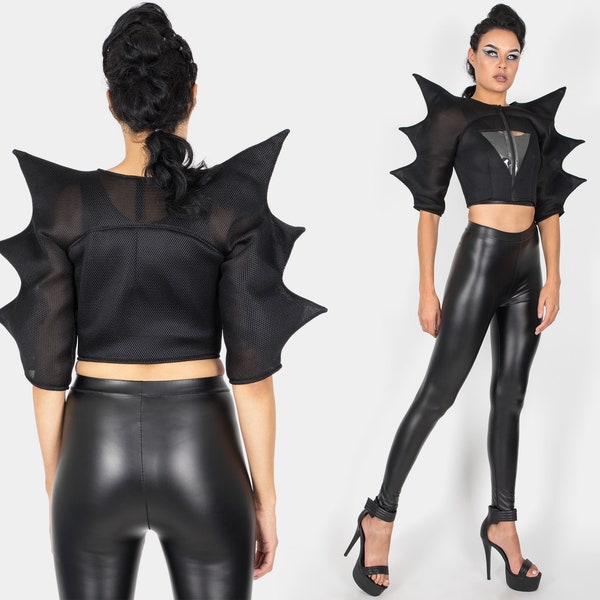 MECANISMO DE DEFENSA Chaqueta Monster - Negro Cyber Future Pop Clubwear Spikes Alien Sci Fi Festival Industrial Goth Futuristic Cyberpunk Fashion