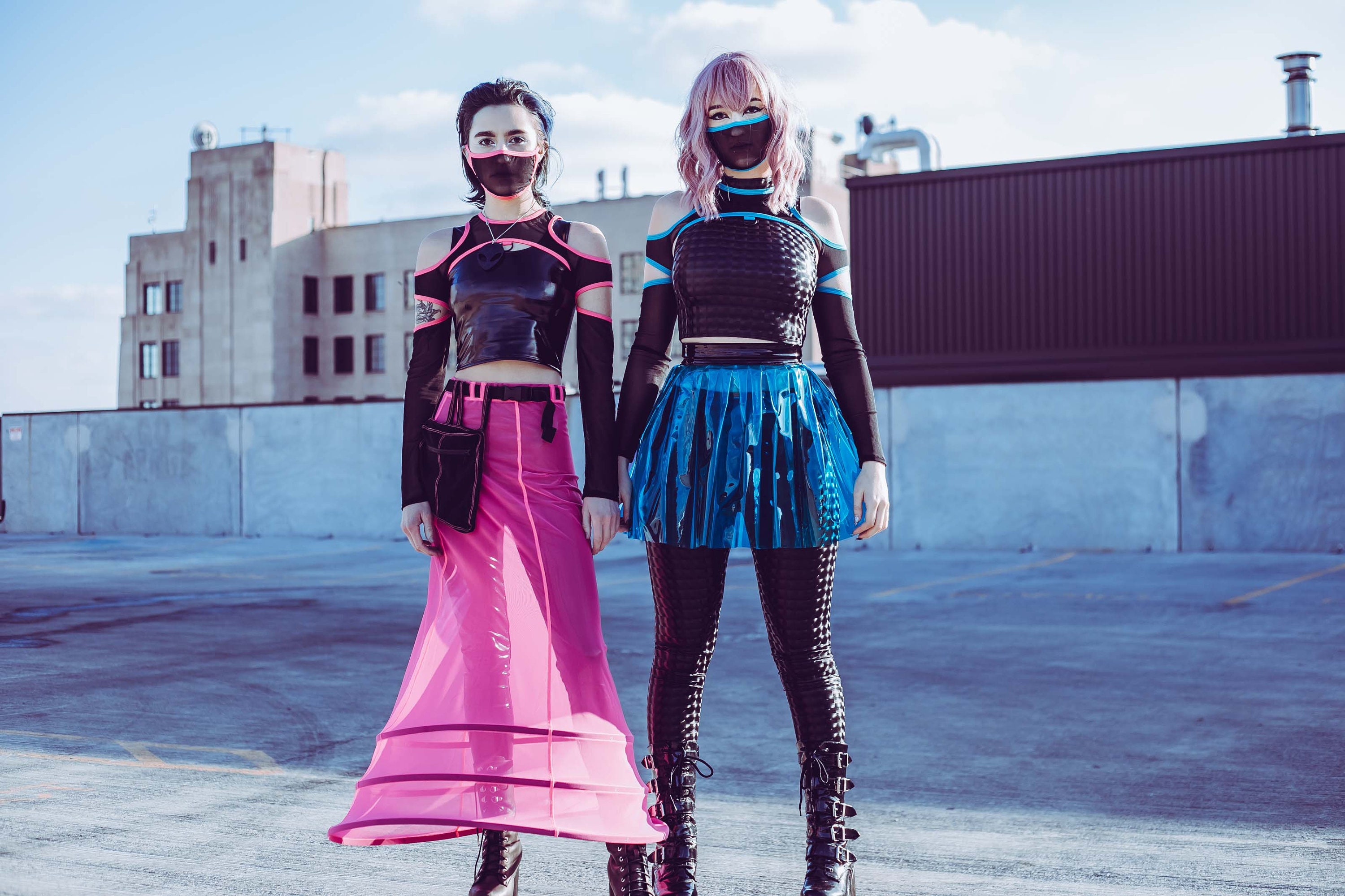 HIGH FREQUENCY SHRUG - Hot Pink Mesh Cyber Cyberpunk Festival