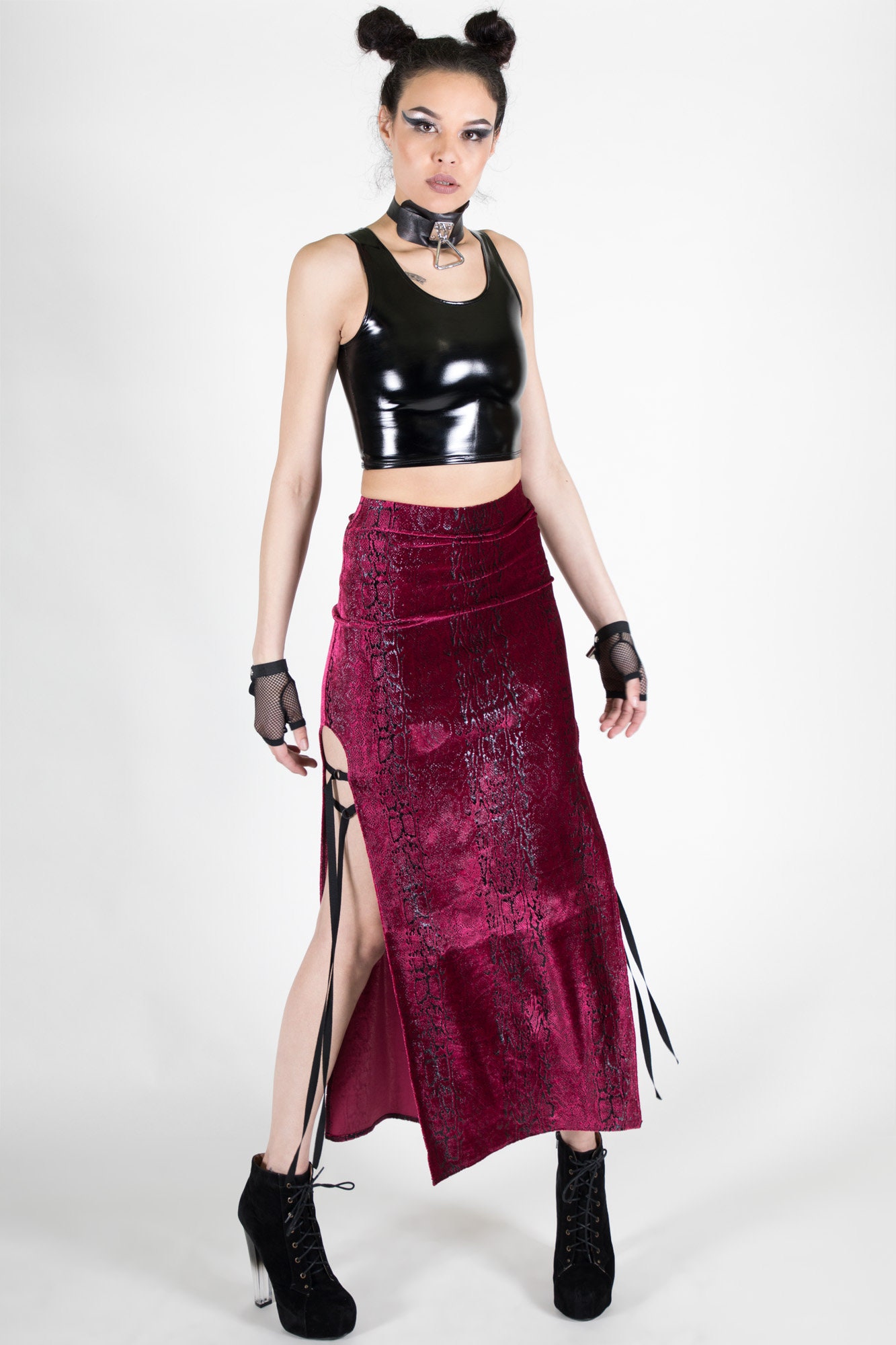 INTRIGUE TANK - Black PVC Crop Top Futuristic Shiny Vinyl