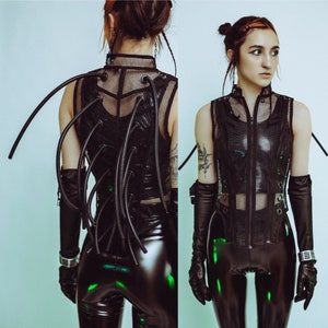 H3DG3H0G VEST - Black Mesh Cybergoth Cyberpunk Festival Futuristic Darkwear Cage Top Goth Cyber Industrial Techwear Warcore Rivethead Zipper