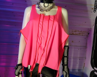 NEOVIBE TANK - Neon UV Reactive Blacklight Crop Top Futuristic Cyberpunk Cyber Shirt Rave Cyberpop Goth Oversized Clubwear Unisex 80's Pink